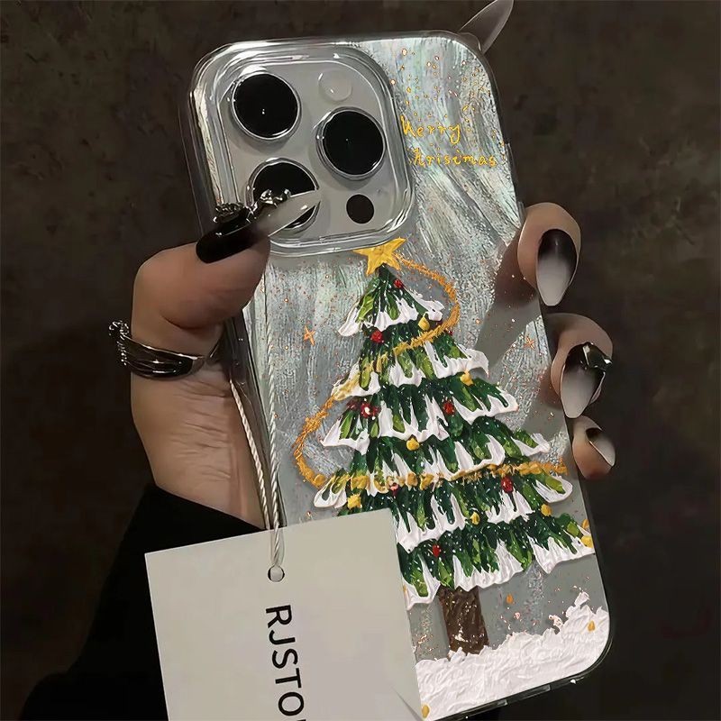 Ốp điện thoại mềm cao cấp Christmas Tree cho iPhone16PromaxiPhone15 13 / 12iPhone7 7plus 8 8plus xs xr Vỏ bảo vệ cây thông Noel chấm vàng iPhone14pro13 / 12 / 16