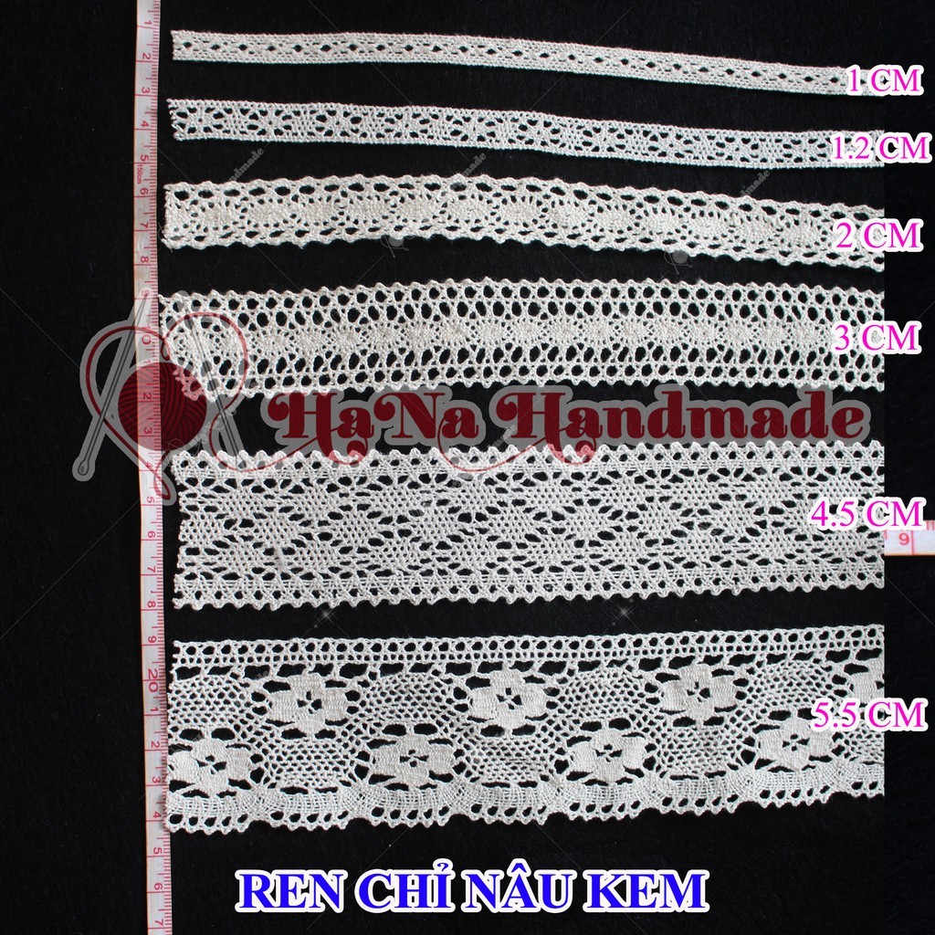 Ren chỉ nâu kem trang trí sản phẩm handmade