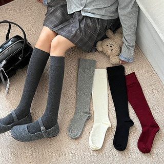  Ancora Retro Đậm Đỏ Bắp Chân Tất Nữ Thu Đông Cotton Áp Lực Mạnh Bếp Màu Trơn Đơn Giản Đầu Gối Dài Tất 