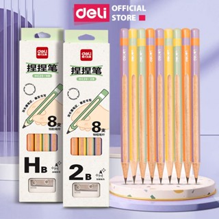 Hộp Bút Chì Gỗ Định Vị 2B Deli Dễ Cầm Điều Chỉnh Tư Thế Viết Học Sinh Luyện Chữ Vẽ Phác Thảo An Toàn Xinh Yêu - 8 cái