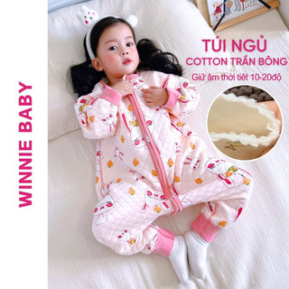   DÀY ẤM  Túi Ngủ Cho Bé COTTON TRẦN BÔNG Bodysuit Cho Bé Bộ Đồ Ngủ Mùa Đông Liền Quần Có Khóa Kéo Pijama Giữ Nhiệt 