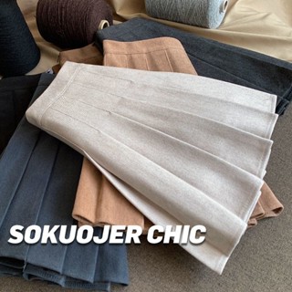  Váy xếp ly Jiashucheng chân váy nửa dài thu đông nữ váy ngắn cạp cao dày dặn vải nỉ mẫu mới váy chữ A cỡ lớn tôn dáng gầy màu đen 