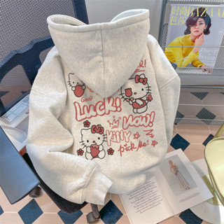 Harajuku Hello Kitty Áo Hoodie dài tay nữ Áo len dáng rộng thời trang