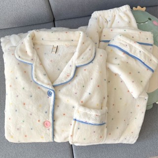 Bộ đồ ngủ nhung san hô FDS Bộ đồ mặc nhà giữ ấm ngọt ngào hoạt hình dài tay cardigan mùa thu đông cho nữ