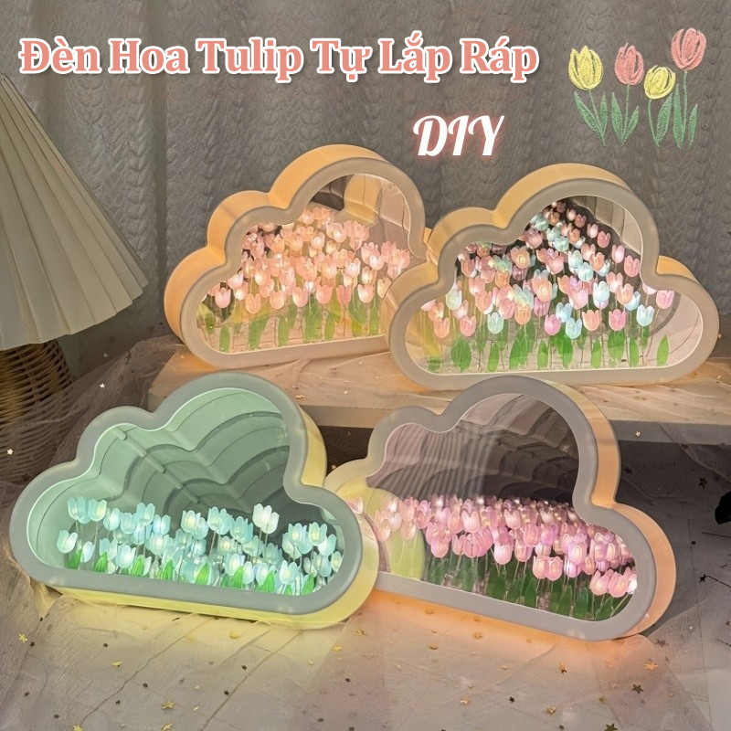 Đèn Tulip hình Đám Mây Gương Handmade Trang Trí Phòng Ngủ,DIY Hình Khối Dễ Thương,Làm Quà Tặng Dễ Thương
