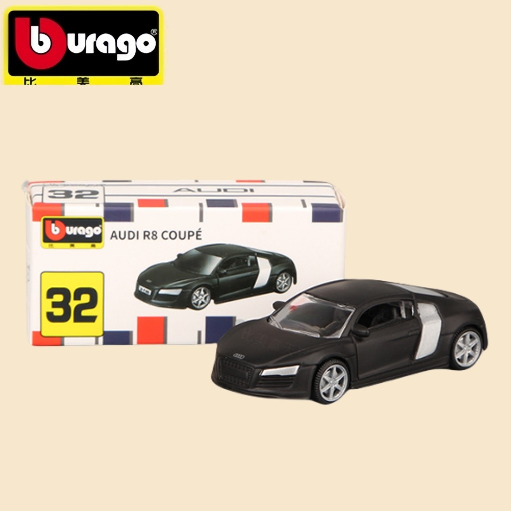 Mô hình xe ô tô Audi R8 Coupe màu đen mờ Bburago - xe hợp kim diecast 1:64 cho bé trai