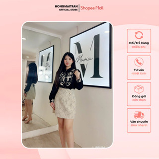  Chân váy nữ dáng ngắn chữ A dạ cúc đá 2 Màu đen và be cực xinh HONG MAI TRAN LC0038 