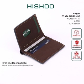 Ví Da Nam Nữ Đựng Thẻ [NÂU] Alpha Da Bò Hishoo nhận khẩu Bền Bỉ bóp da mini nhỏ gọn dáng đứng V004