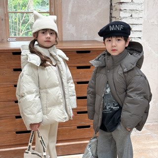 Áo lông vũ cho bé trai và bé gái mùa đông trẻ em áo khoác bánh mì mát mẻ Maillard thời trang phong cách phương Tây có mũ trùm đầu