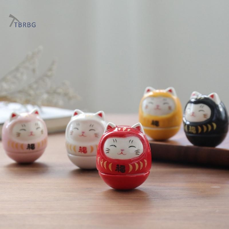 Tbsbg Gốm Daruma Tượng Daruma Daruma Tumbler Thủ Công Phong Cách Nhật Bản Mèo May Mắn May Mắn Trang 