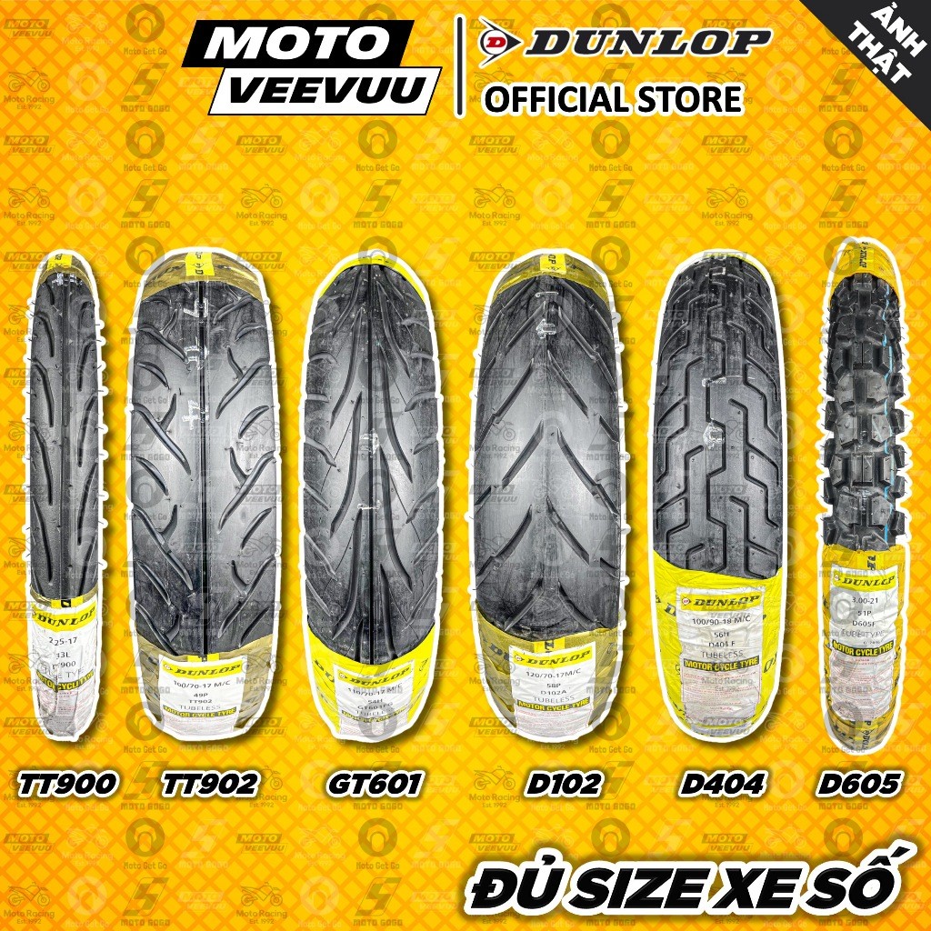 [MTVV] Vỏ lốp xe máy DUNLOP đủ size xe số TT900 TT902 D102 D404 GT601 70 80 90 100 110 120 130 140 150 17<END>