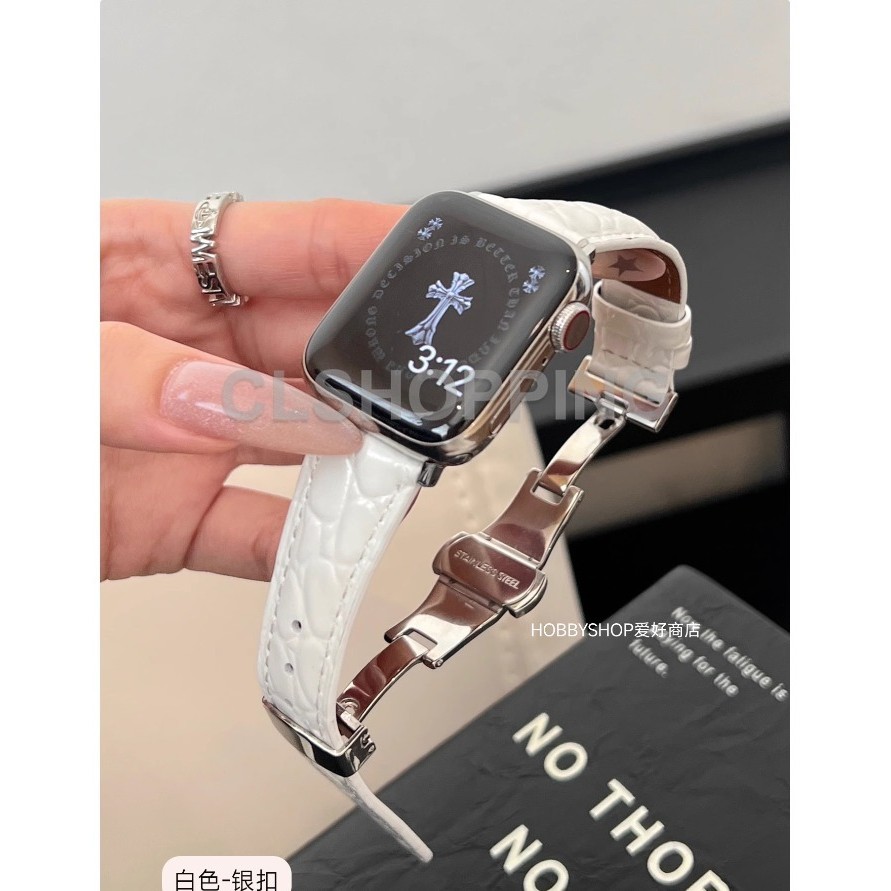 Dây da thật cho Apple Watch Band 49mm ultra S10 46mm 42mm Series 10 9 8 7 45m 41 dây đeo cá sấu cho 