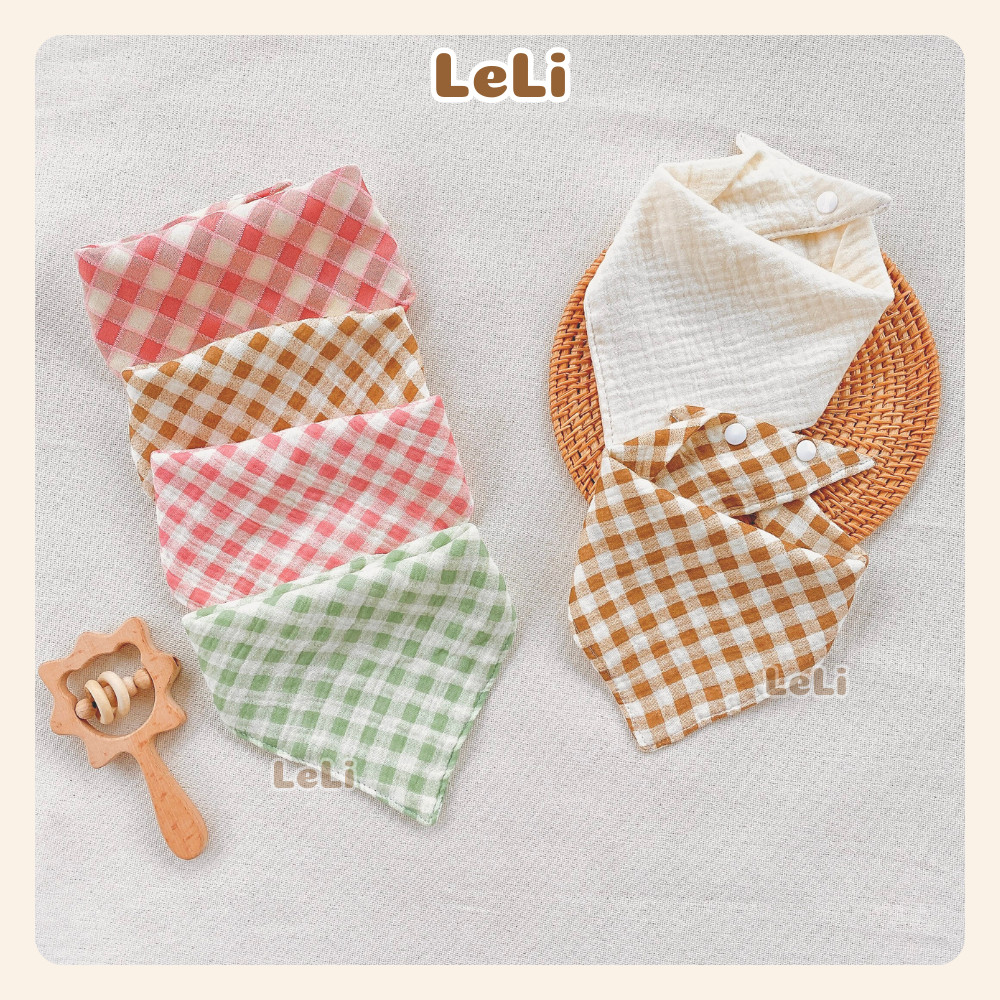 Yếm Vải Muslin Kẻ Caro Hàn Quốc An Toàn Cho Bé 0-4 Tuổi - Vải Muslin Cao Cấp Xuất Dư