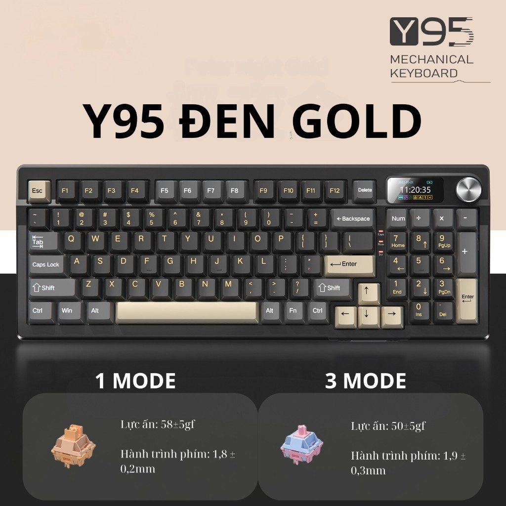 Bàn phím không dây Yindiao Y95 - 3 mode Full size - Màn hình hiển thị - Có app - Pin 8000 mah