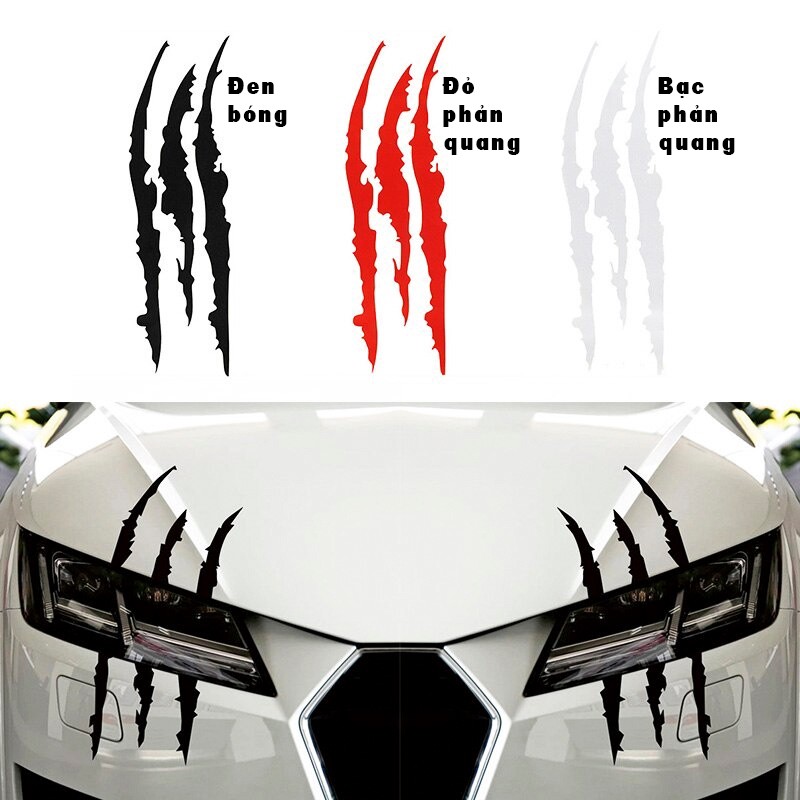 12x40cm - Tem Dán Trang Trí Xe Hơi Hình Móng Vuốt Vết Xước Phản Quang Đèn Pha Ô Tô