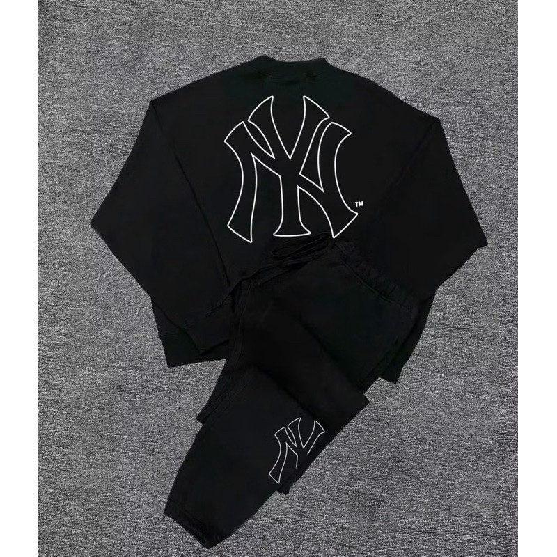 bộ áo nỉ cổ tròn Ny viền trắng cho bé + quần nỉ dài , set sweater bé trai + quần joger thu đông , Ki