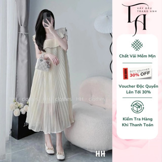 Đầm babydoll dáng dài bigsize đi dự tiệc xinh xắn thiết kế dập ly phối tay cánh tiên vải voan cao cấp