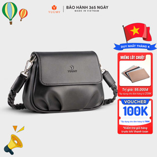 Túi Yuumy (Thời trang nữ xếp nhún phối nắp gập size 20 - Túi đeo chéo da Seasand YN260)