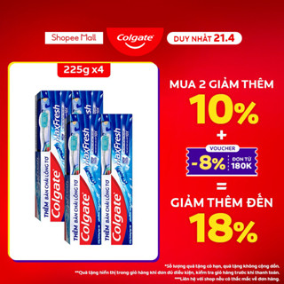 Bộ 4 Kem đánh răng Colgate Maxfresh bạc hà the mát 225g/tuýp tặng bàn chải đánh răng lông mềm