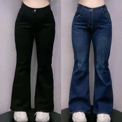 Quần Ống Loe Jean Bigsize Nữ, Lưng Cạp Cao Tôn Dáng, Chất Vải Jeans Co Giản Tốt Cho Chubby