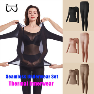  Bộ đồ lót liền mạch dành cho nữ ZXYOUPING Áo thun chui đầu dài tay thu đông Áo giữ nhiệt siêu mỏng cơ bản trơn co giãn Bộ đồ lót thoải mái 