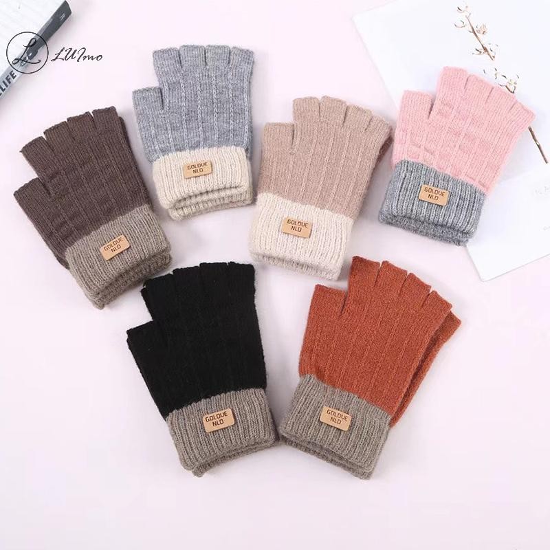 Luimo Găng tay dệt kim nửa ngón ấm áp mùa đông Găng tay dệt kim văn phòng Găng tay dày hở ngón tay G