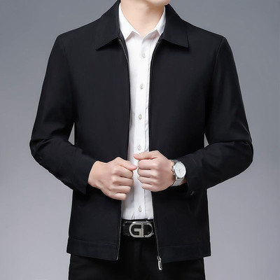 Áo khoác nam dài tay Polyester Business Loose Phong cách Hồng Kông Ve áo Polo Dây kéo chống mài mòn ZXR35
