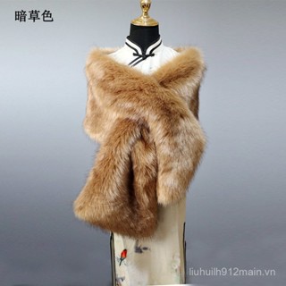  Hàng sẵn chất lượng tóc đứng bảo hành khăn quàng cổ thu đông dày dặn Áo ghi lê giữ ấm giả lông màu đỏ cô dâu Khăn choàng lớn cho nữ Lông Mùa Đông sang trọng khăn quàng cổ rộng 