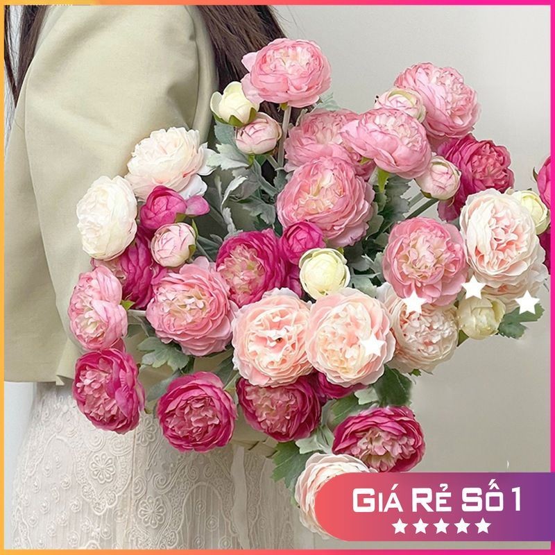 Hoa giả - Hoa mẫu đơn nhập khẩu - Hoa mao lương  lụa cao cấp trang trí nhà cửa ,decor phòng khách, b