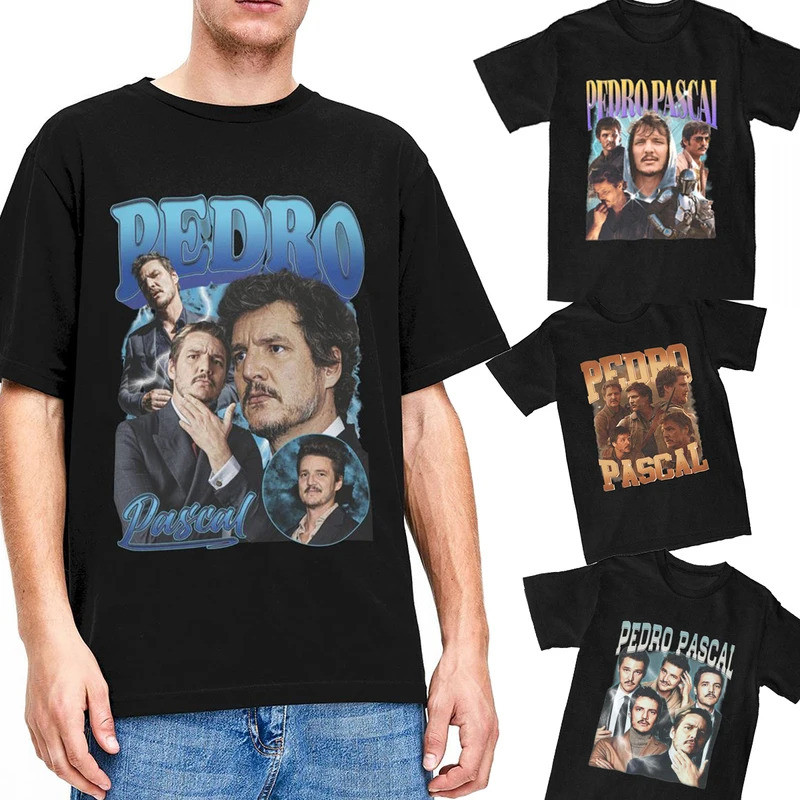 Pedro Pascal Áo Sơ Mi Merch Nam Nữ Cotton Nguyên Chất Đồ Họa Cổ Tròn Vintage 90 Bootleg Phong Cách T
