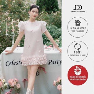 Đầm suông A nhún bèo 2 tầng 1P07.2406OG, váy đầm dáng suông tay bồng chất liệu tơ cao cấp thiết kế bởi JM Dress Design