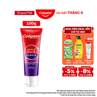 Kem Đánh Răng Colgate trắng răng Optic White Purple 100g công nghệ sắc tím, trung hòa ố vàng tức thì