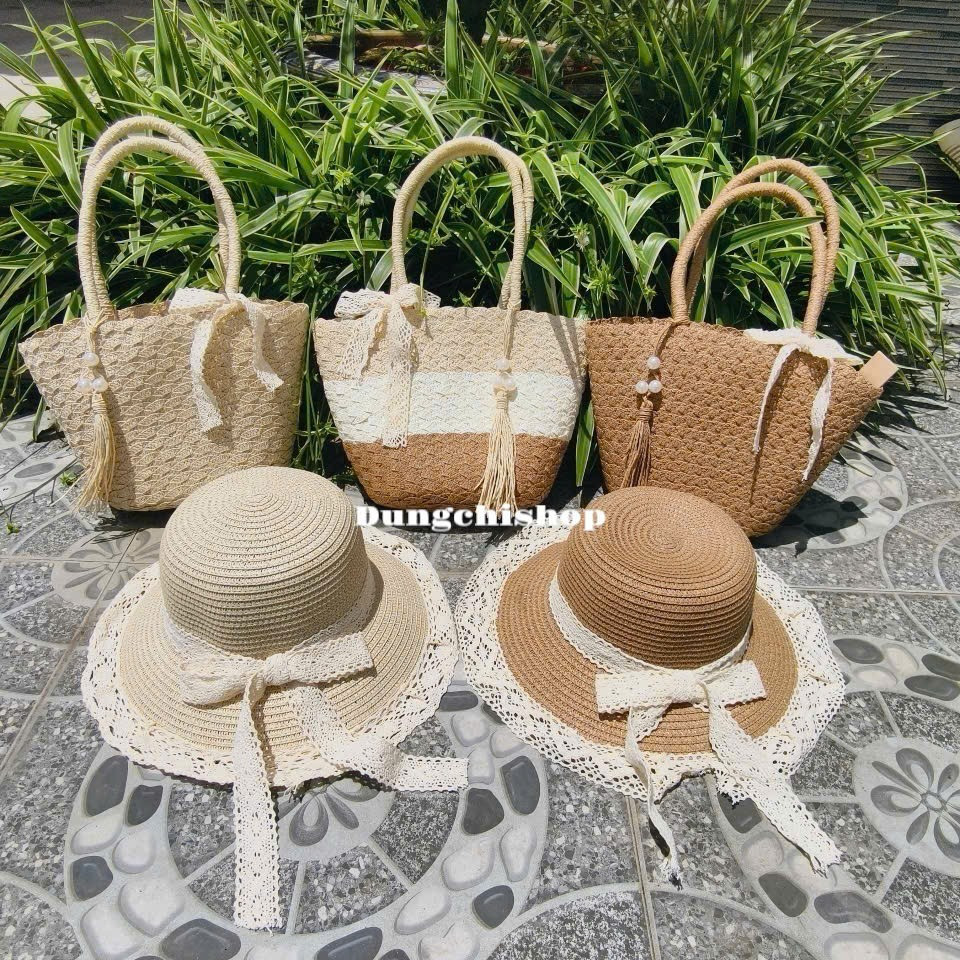 Set túi mũ cói đi biển nhiều mẫu xinh | BigBuy360 - bigbuy360.vn
