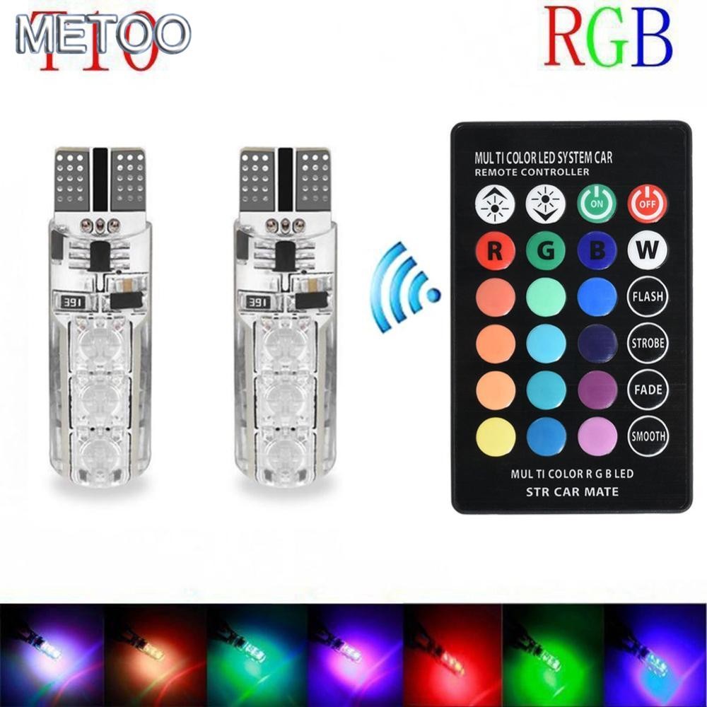 MT 2 Chiếc 6SMD RGB LED T10 5050 Đèn Nhiều Màu Xe Nêm Bóng Đèn Điều Khiển Từ Xa