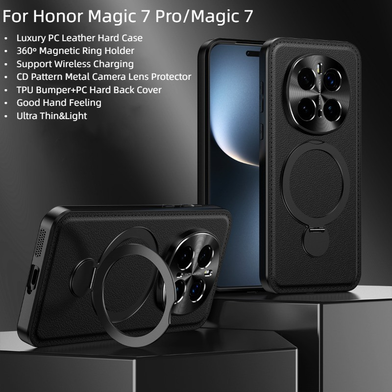 Dành Cho Honor Magic7 Honor Magic 7 Pro Ốp Lưng Sang Trọng 360o Từ Tính Giá Đỡ PC Da Cứng Vỏ Điện Th