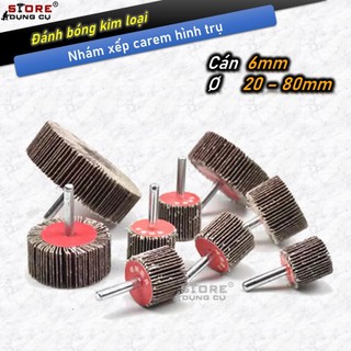 Nhám xếp trụ cán 6mm đường kính trụ 20-80mm, nhám cà lem trà gỗ, kim loại, chuôi 6mm nhám hình trụ mài bóng