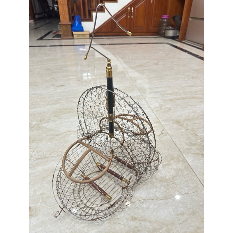 Lồng bẫy chào mào chích choè dáng số 8 LONGCHIM chất liệu inox cứng dây đồng quấn nan lồng, kèm móc 