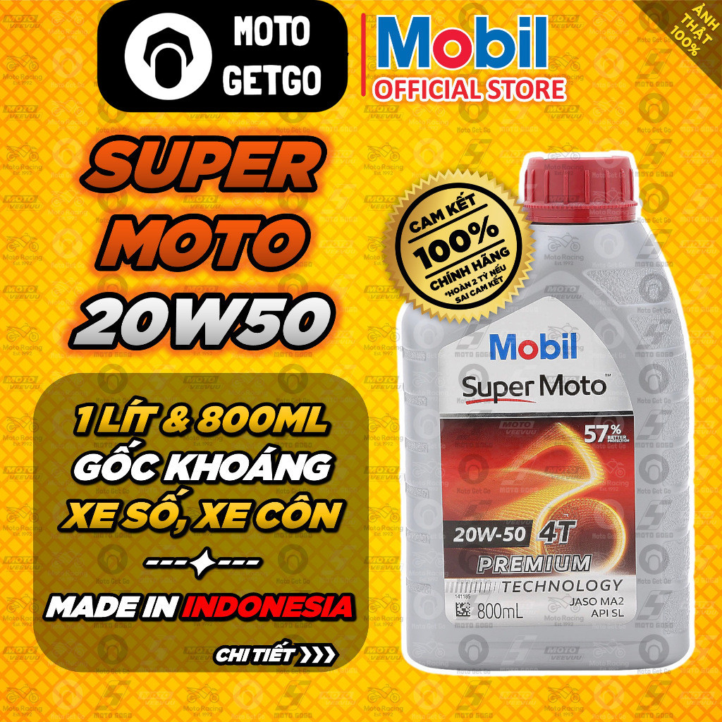Dầu nhớt MOBIL SUPER MOTO xe số 20W50 SJ NẮP ĐỎ Indonesia (800ml)