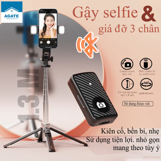 Gậy selfie 4 chân chống rung, Gậy Selfie Cầm Tay Tặng Kèm Remote, Gậy selfie Bluetooth có đèn led trợ sáng nút bluetooth