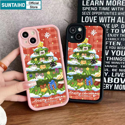 Suntaiho Ngộ nghĩnh Dễ Thương Cây Giáng Sinh Họa Tiết Mèo Ốp lưng Iphone 16 15 14 13 12 11 Pro Max IP 7 8 Plus Iphon X Xs XR Xs Max Silicon Mềm Cao Cấp Chống Sốc Ốp Lưng