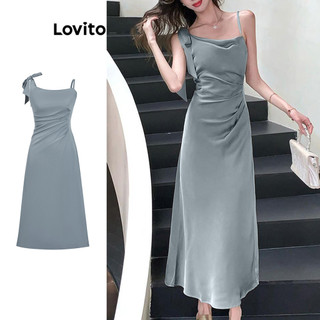 Đầm nữ Lovito buộc phía trước màu trơn phong cách thường ngày LNM71244