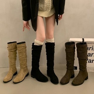 Bốt nữ thời trang Bốt da lộn đế thấp mũi tròn cỡ 35-39