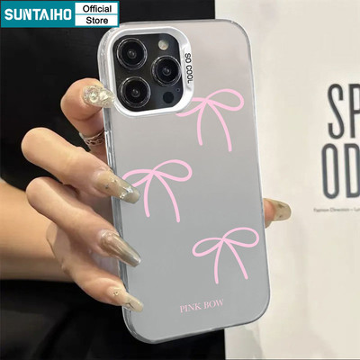 Suntaiho Vỏ Chất Lượng Cao Họa Tiết Nơ Màu Hồng Ốp lưng Iphone 16 15 14 12 13 11 Pro Max Cứng IMD Cao Cấp Chống Sốc Ốp Lưng