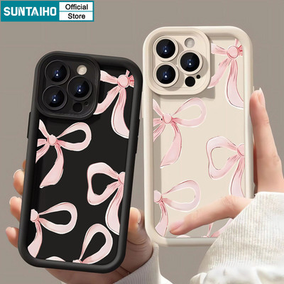 Suntaiho Đẹp Nơ Màu Hồng Họa Tiết Ốp Lưng Điện Thoại iPhone Silicon Mờ Mềm Cao Cấp Chống Sốc Cho iPhone 11 12 13 14 15 16 Pro max IP 7 8 Plus Iphon X Xs XR Xs max