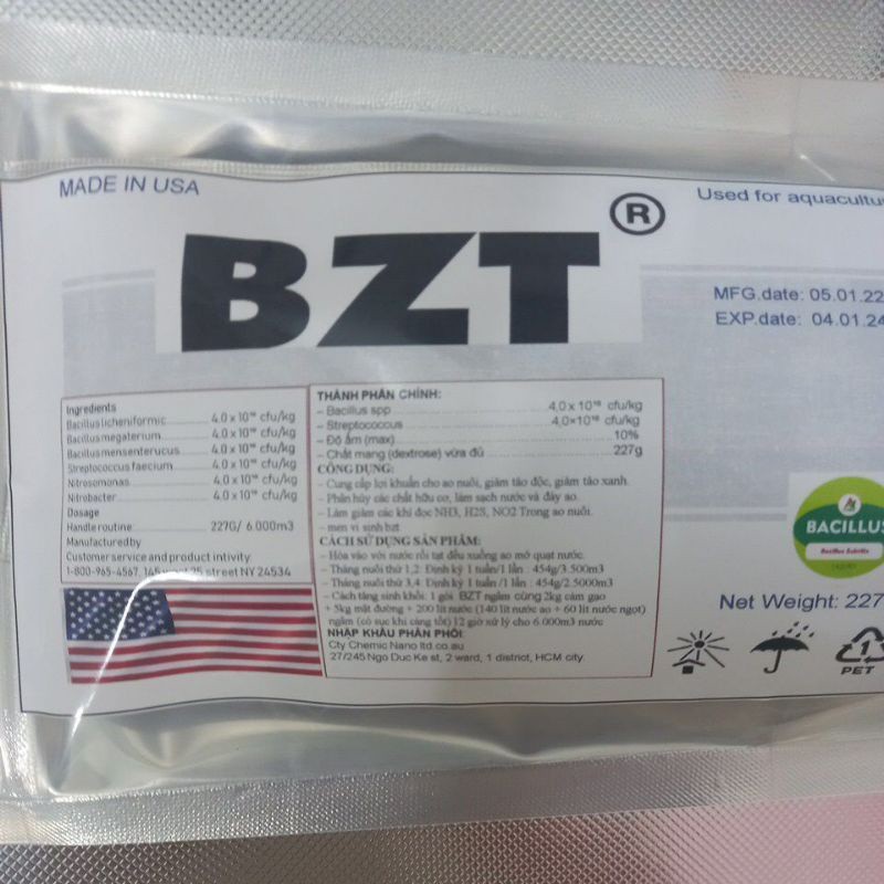 BZT Men Vi Sinh 227g – Làm Sạch Đáy Ao, Ổn Định Nước Ao Nuôi Tôm Cá