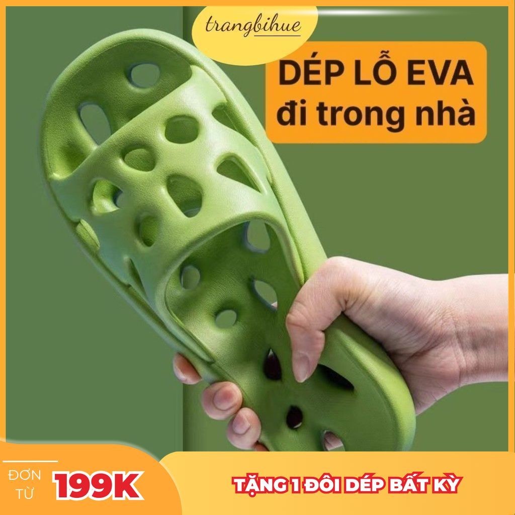 Dép Lỗ Eva Siêu Nhẹ Đi Trong Nhà Tắm Nhà Vệ Sinh, Đúc Nguyên Khối Khô Thoáng Không Thấm Nước