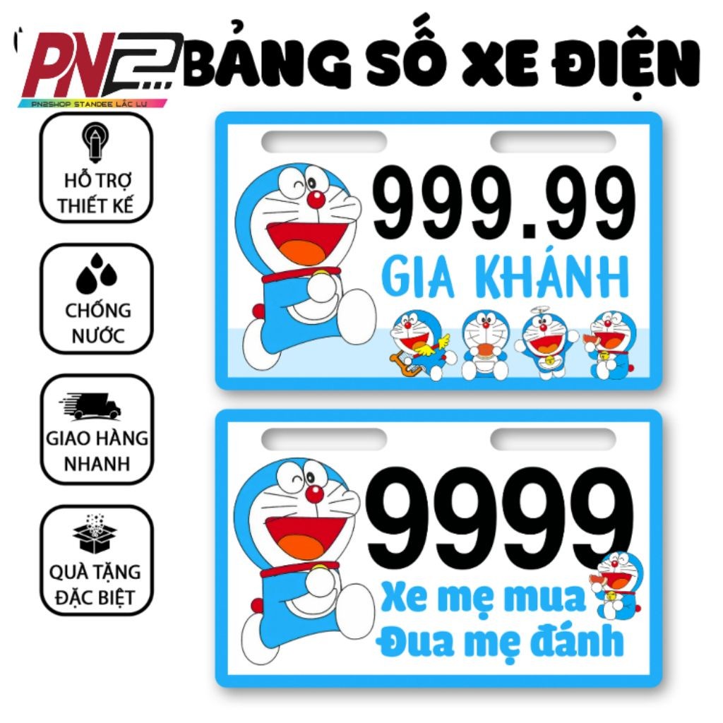 Biển số xe điện Đôrêmon in theo yêu cầu, Bảng số xe điện theo yêu cầu, Bảng số xe điện nhựa PVC chốn