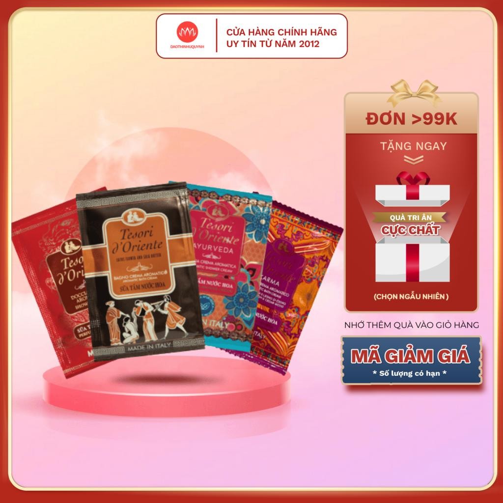 Dây 12 gói sữa tắm mini size Tesori d'Oriente 9ml - gói sữa tắm nước hoa tesori thơm lâu lưu hương