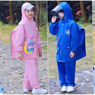 [Khoá kéo + Nút bấm] Áo mưa bộ cao cấp cho bé, có phần che Balo rộng rãi, chất liệu siêu bền và chống thấm nước tốt.