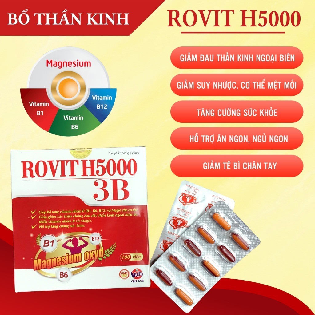 Viên uống bổ sung vitamin nhóm B ROVIT H5000 3B hộp 10 vỉ x 10 viên